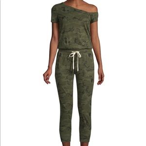 Philanthropy one-shoulder Camo jumpsuit. Moss color.